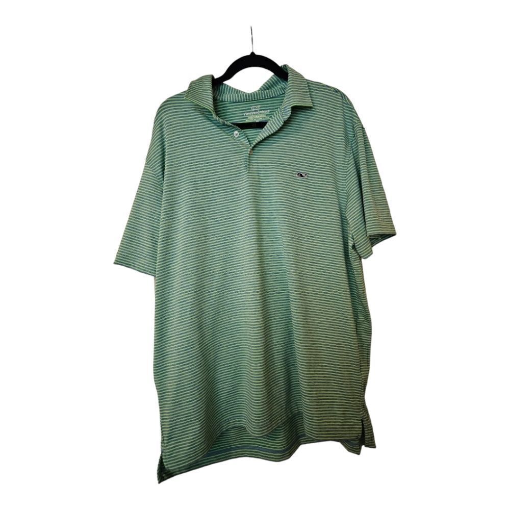 VINEYARD VINES Green Striped Performance Golf Polo Shirt‎ - Size XL